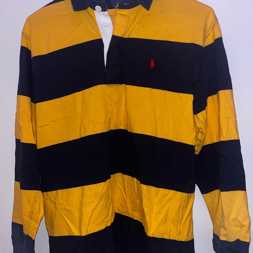 Polo by Ralph Lauren Men's Bold Yellow and Navy Blue Striped Shirt